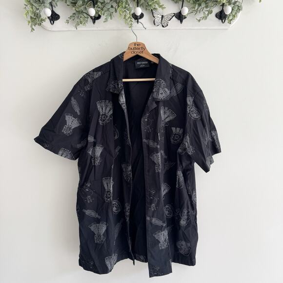 Men’s Harley Davidson Black Button Down Graphic Print Shirt XL AS - Picture 1 of 3